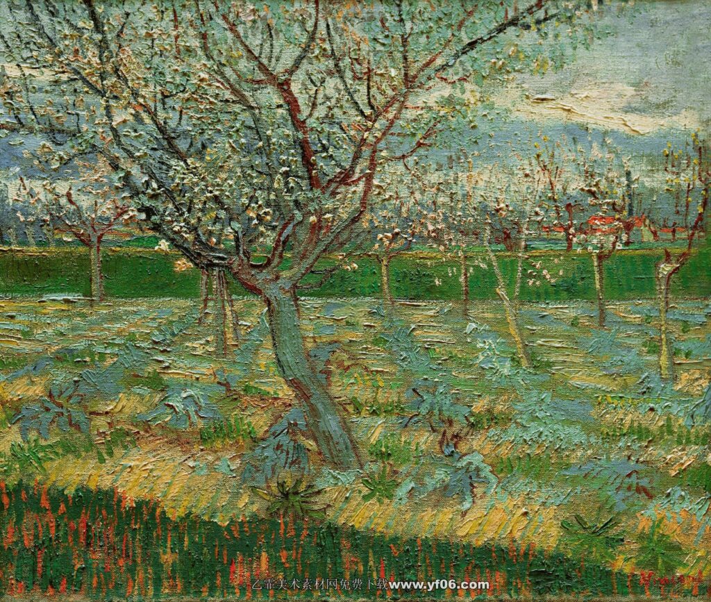 梵高油画高清素材免费下载--葡萄园果园桃树风景-乙霏美术素材网