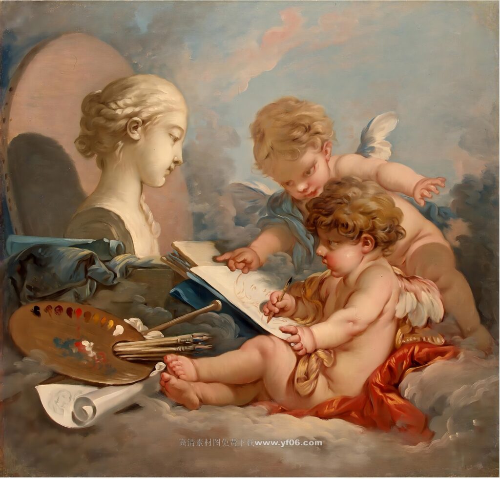 弗朗索瓦·布歇高清油画素材免费下载——小天使2-乙霏美术素材网