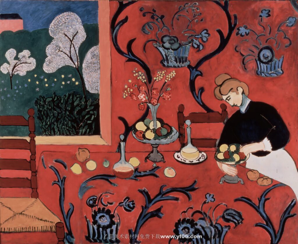 马蒂斯油画高清素材免费下载——红色和谐-乙霏美术素材网