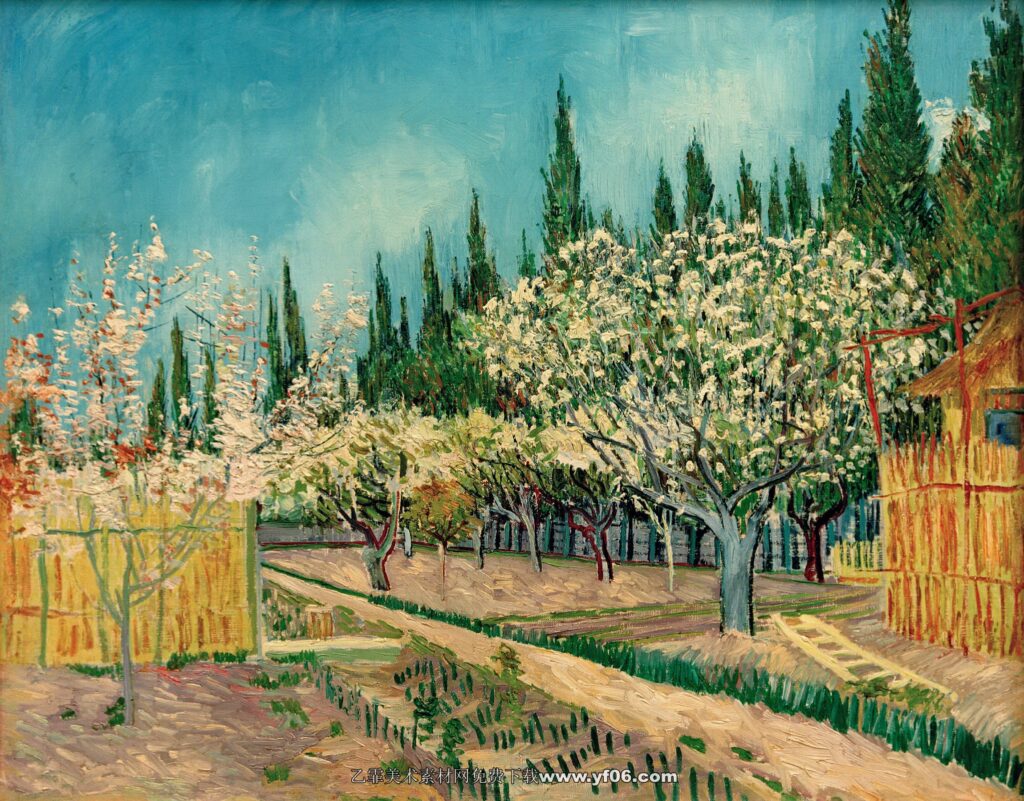 133 梵高 Orchard in Blossom, Bordered by Cypresses