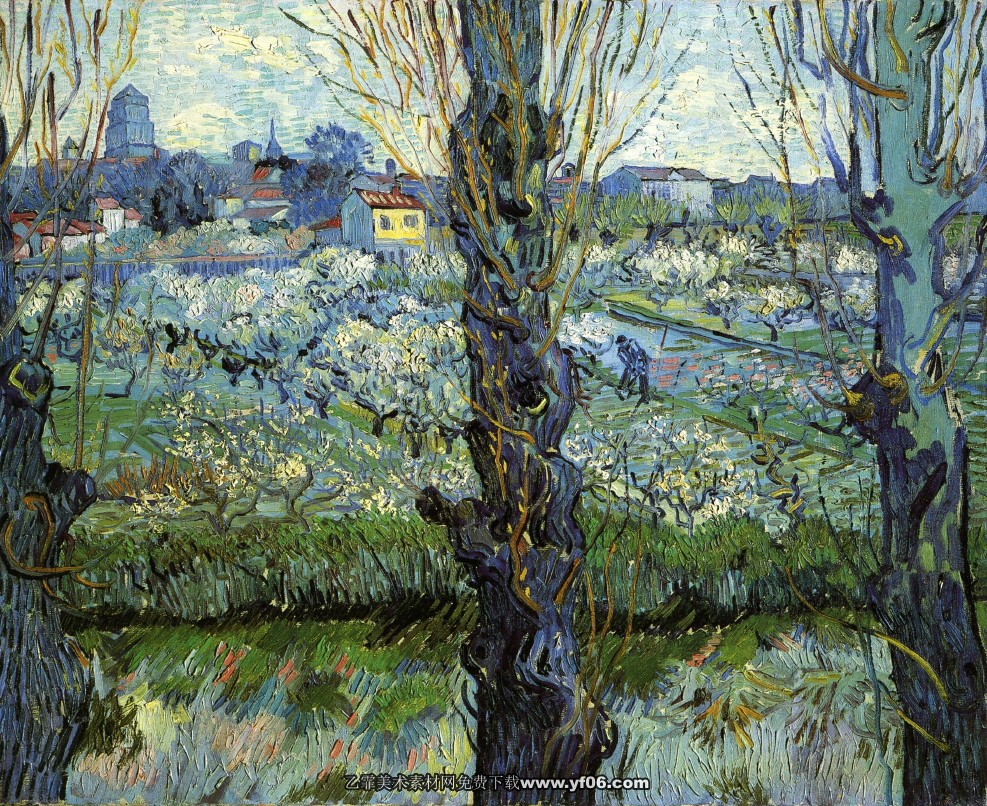 梵高油画高清素材免费下载--葡萄园果园桃树风景-乙霏美术素材网