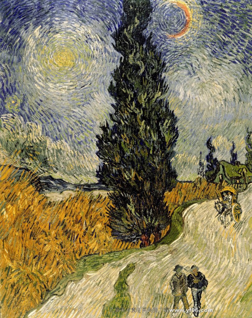 梵高高清素材积分免费下载——桃树松柏树杏仁树-乙霏美术素材网