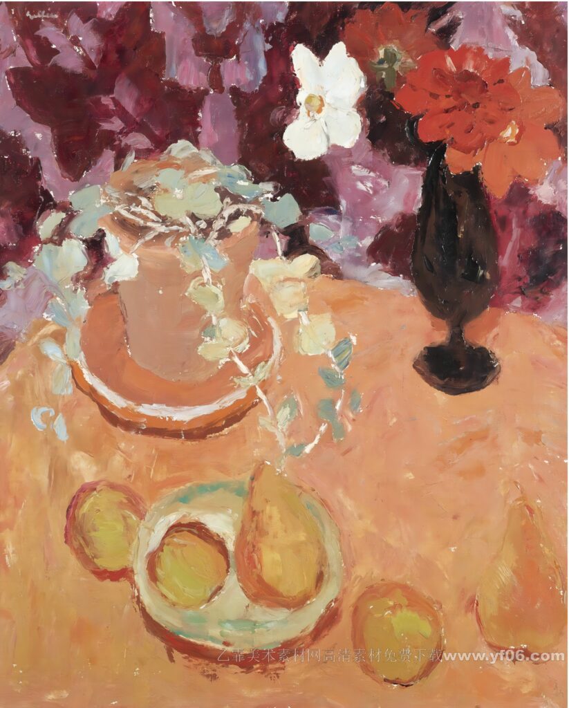 18-STILL LIFE WITH PEARS, PETUNIAS AND A POTTED PLANT_070521