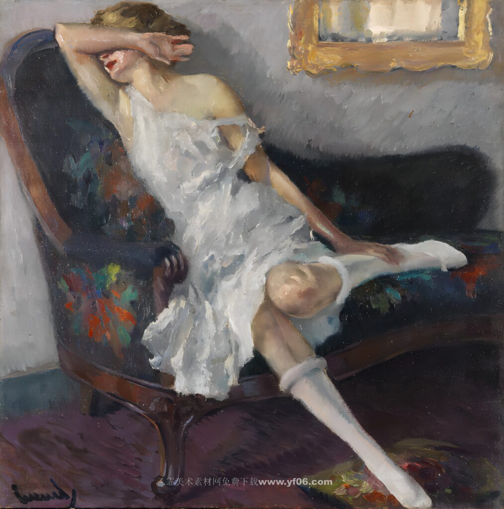 库格尔高清油画资源免费下载——沙发上休息的女人-乙霏美术素材网