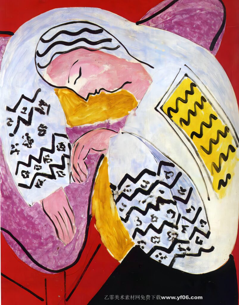 马蒂斯油画高清素材免费下载——趴桌子上睡觉的女人-乙霏美术素材网