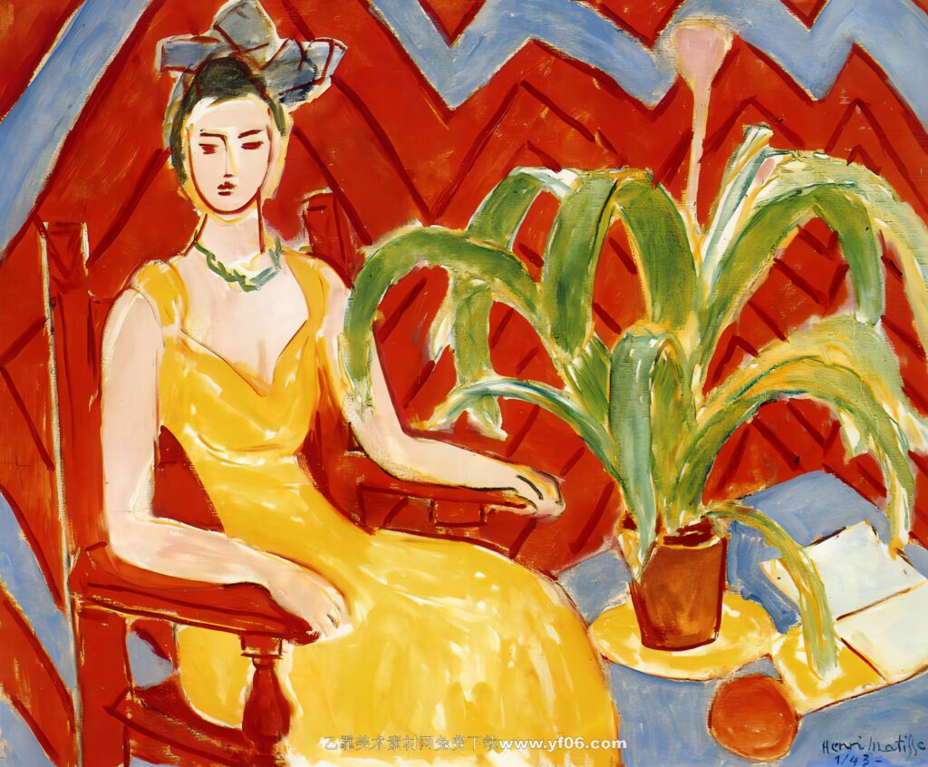 马蒂斯油画高清素材免费下载——红色背景的女人-乙霏美术素材网