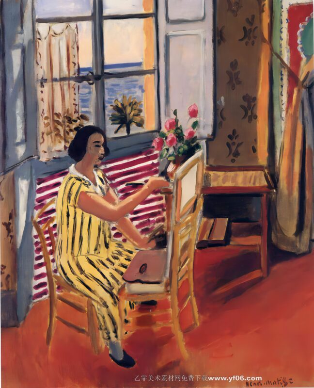 马蒂斯油画高清素材免费下载——画画的女人-乙霏美术素材网