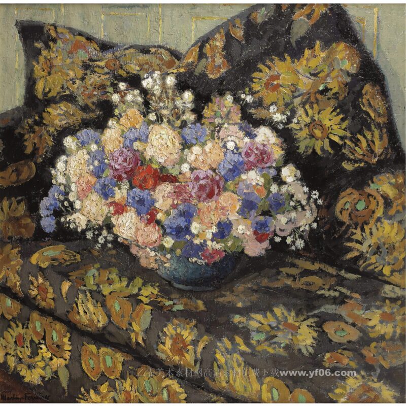 5p雅克·马丁·费里雷斯油画装饰画高清打印素材图下载鲜花静物一-乙霏美术素材网