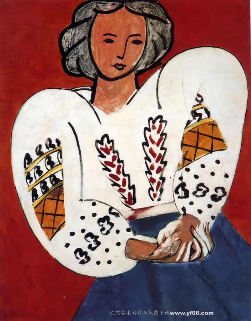 马蒂斯油画高清素材免费下载——红色背景的女人-乙霏美术素材网