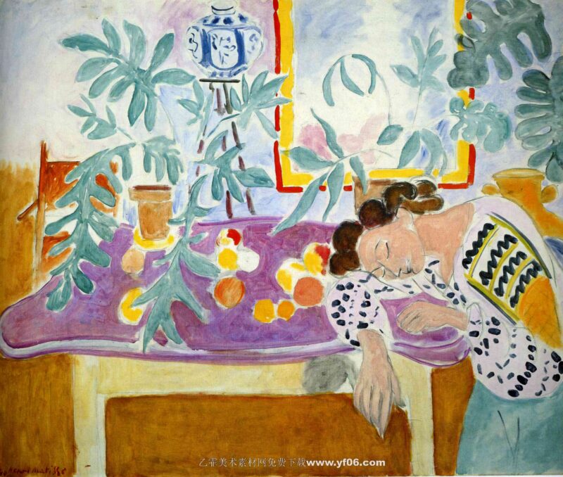 马蒂斯油画高清素材免费下载——趴桌子上睡觉的女人-乙霏美术素材网