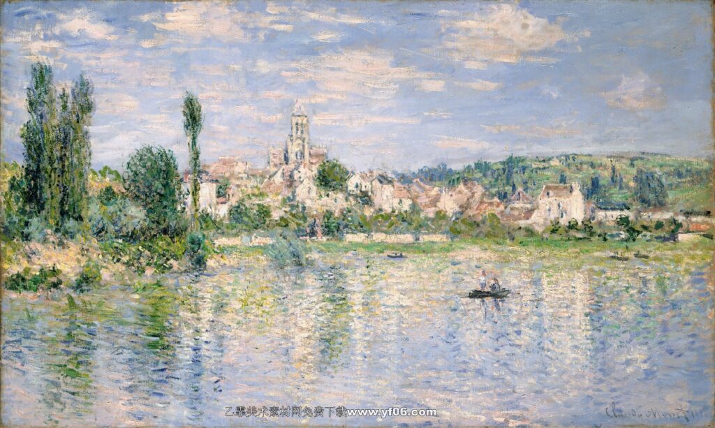 莫奈油画高清素材免费下载——塞纳河风景-乙霏美术素材网