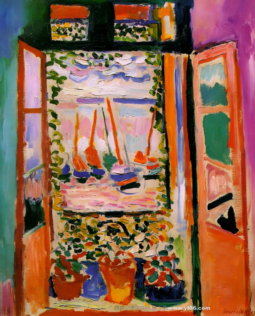 马蒂斯油画高清素材免费下载——窗外的红帆船-乙霏美术素材网