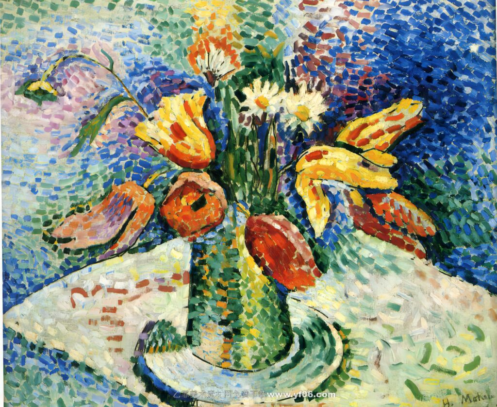 马蒂斯油画高清素材免费下载——桌子上的静物鲜花-乙霏美术素材网