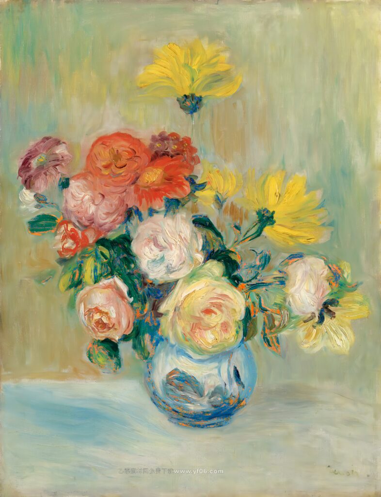 雷诺阿高清油画素材免费下载——鲜花1-乙霏美术素材网