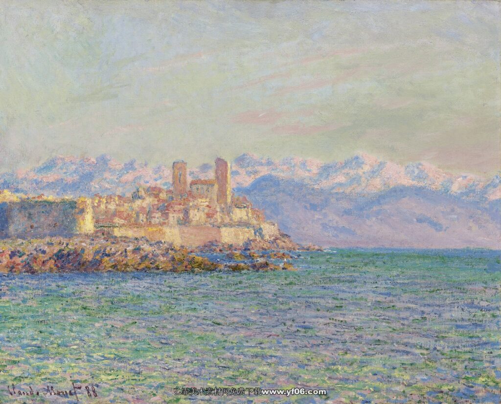 莫奈油画高清素材免费下载——昂蒂布海景-乙霏美术素材网