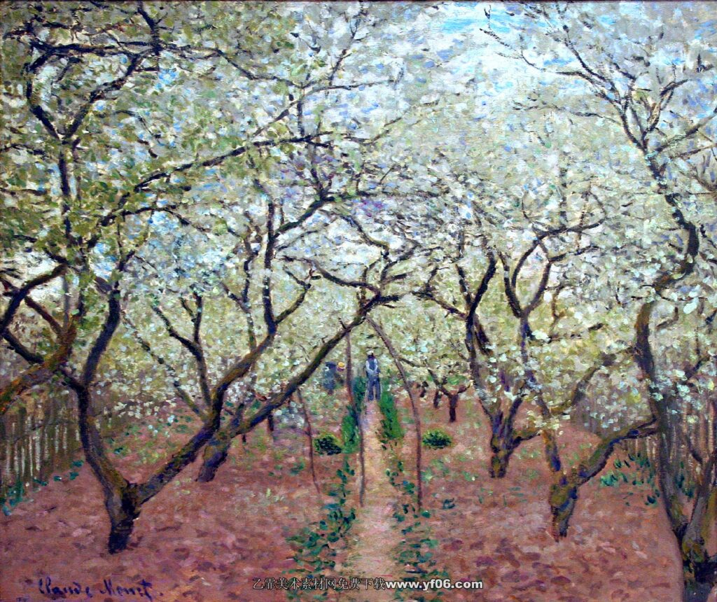 莫奈油画高清素材免费下载——苹果树桃树棕榈树-乙霏美术素材网