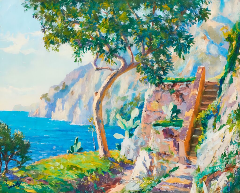 库格尔高清油画资源免费下载——海边的风景-乙霏美术素材网