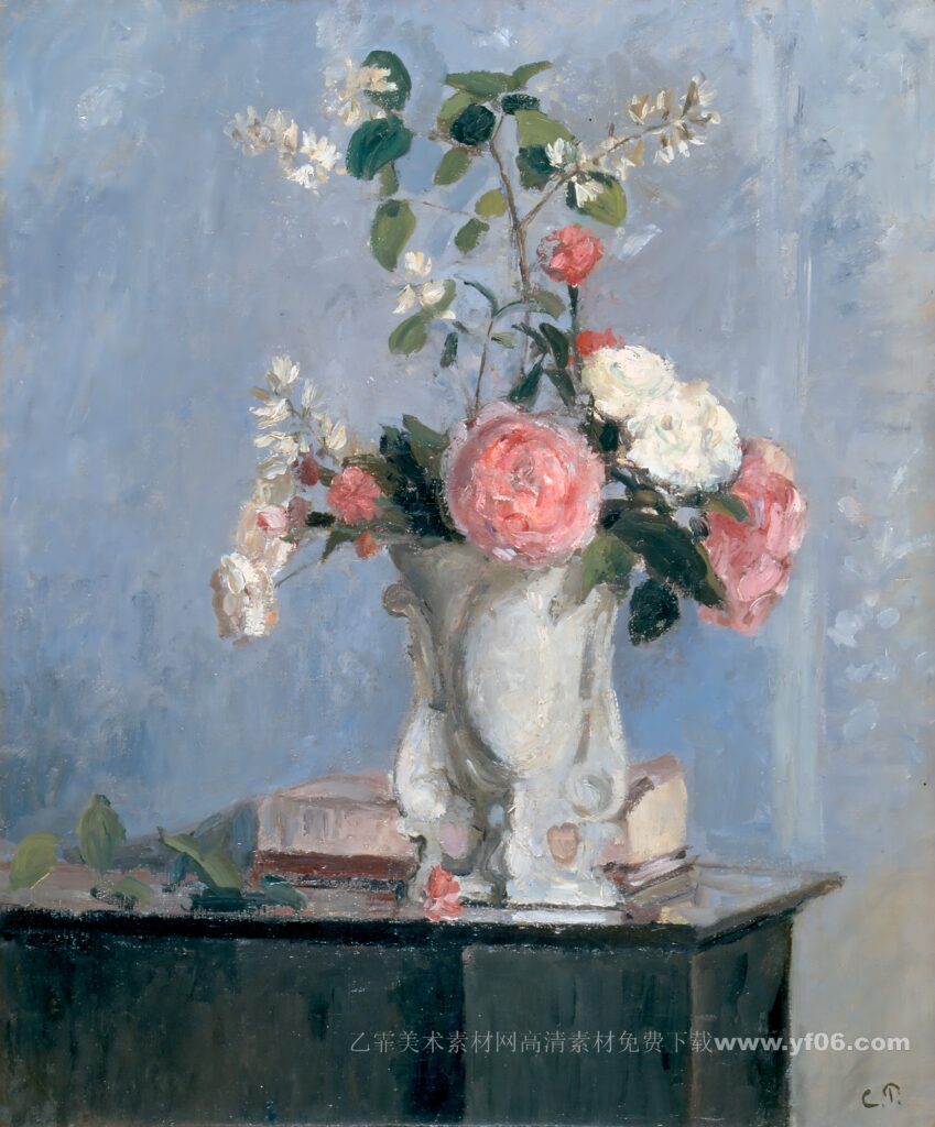 4p卡米耶·毕沙罗（Camille Pissarro）鲜花静物油画-乙霏美术素材网