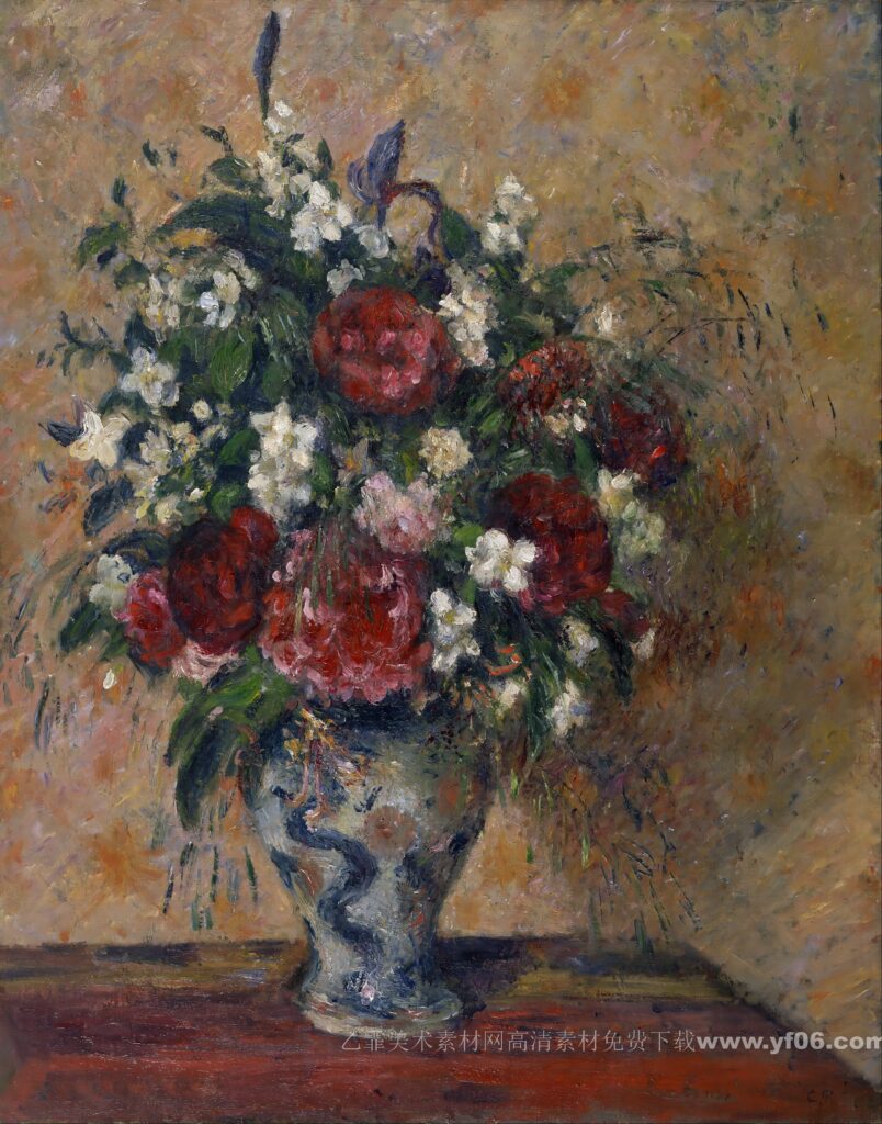 4p卡米耶·毕沙罗（Camille Pissarro）鲜花静物油画-乙霏美术素材网
