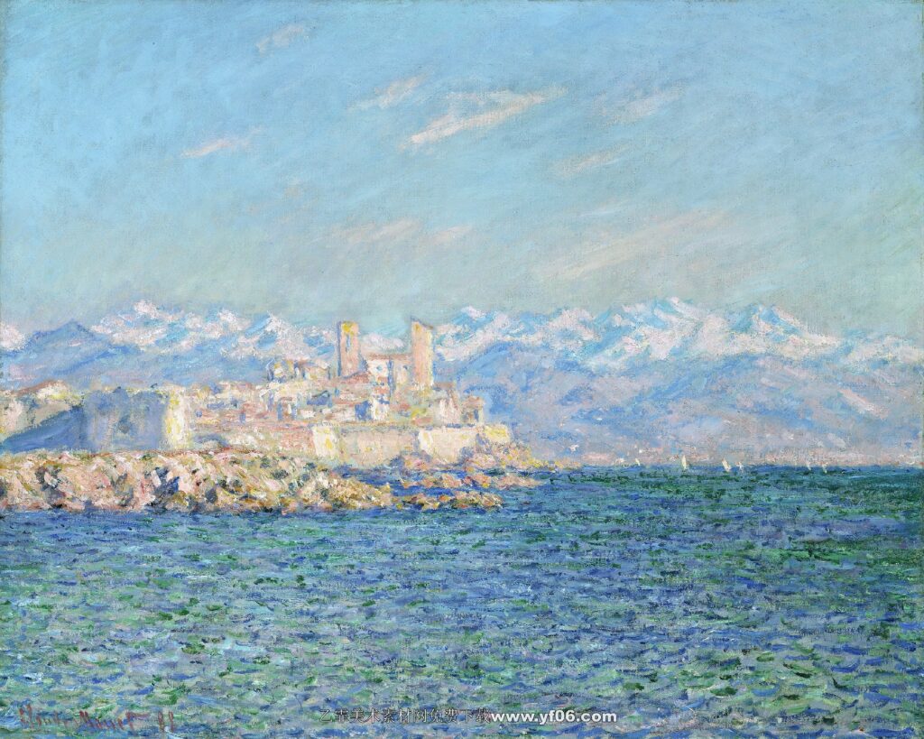莫奈油画高清素材免费下载——昂蒂布海景-乙霏美术素材网