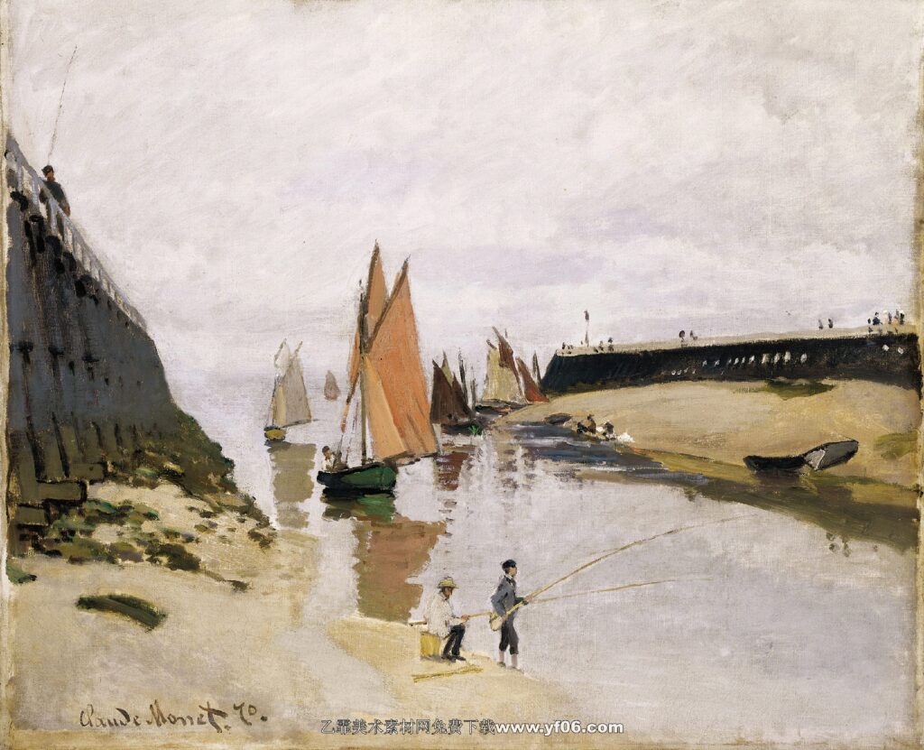 莫奈油画高清素材免费下载——圣阿德雷斯的帆船-乙霏美术素材网