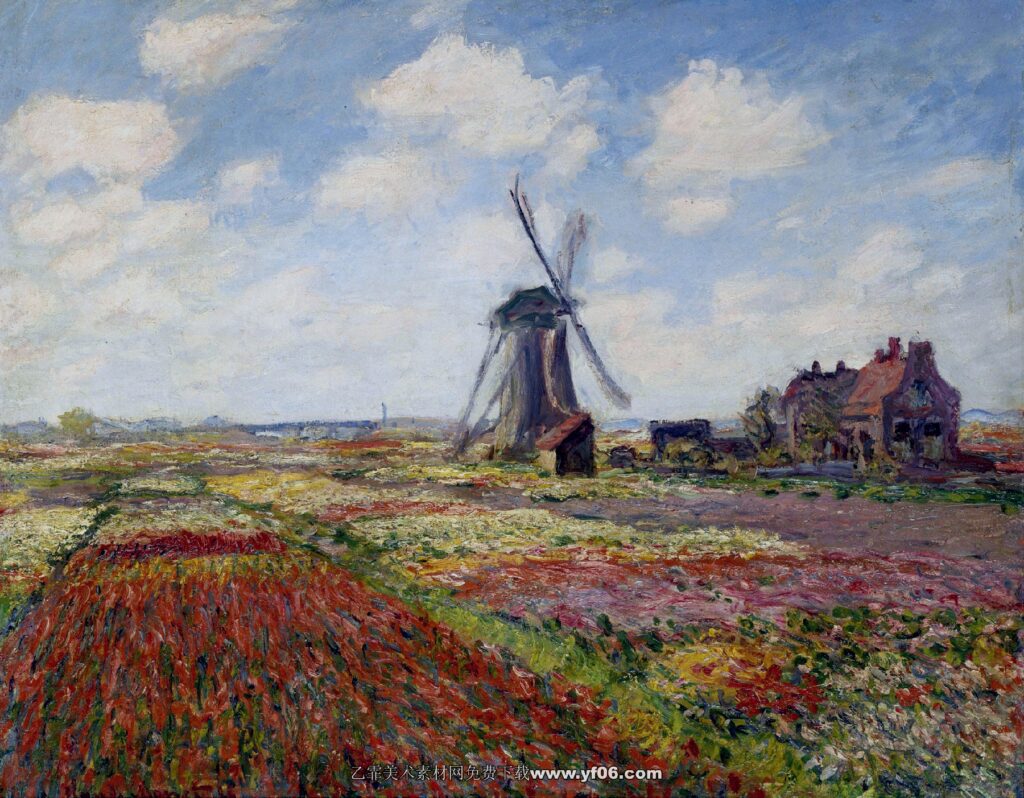 Claude Monet - Fields of Tulip With The Rijnsburg Windmill, 1886