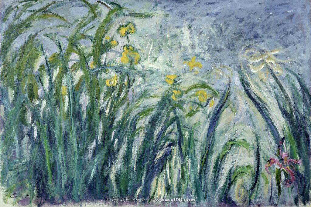 莫奈油画高清素材免费下载——鸢尾花-乙霏美术素材网