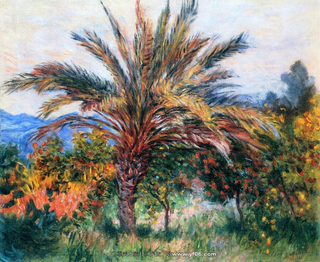 莫奈油画高清素材免费下载——苹果树桃树棕榈树-乙霏美术素材网