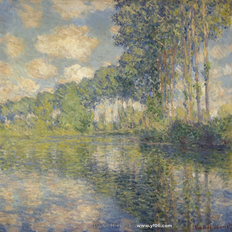 莫奈油画高清素材免费下载——白杨树-乙霏美术素材网