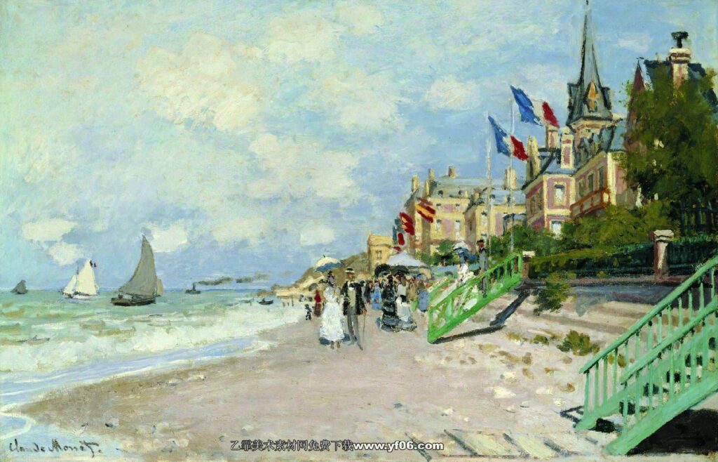 Claude Monet - The Boardwalk on the Beach at Trouville, 1870