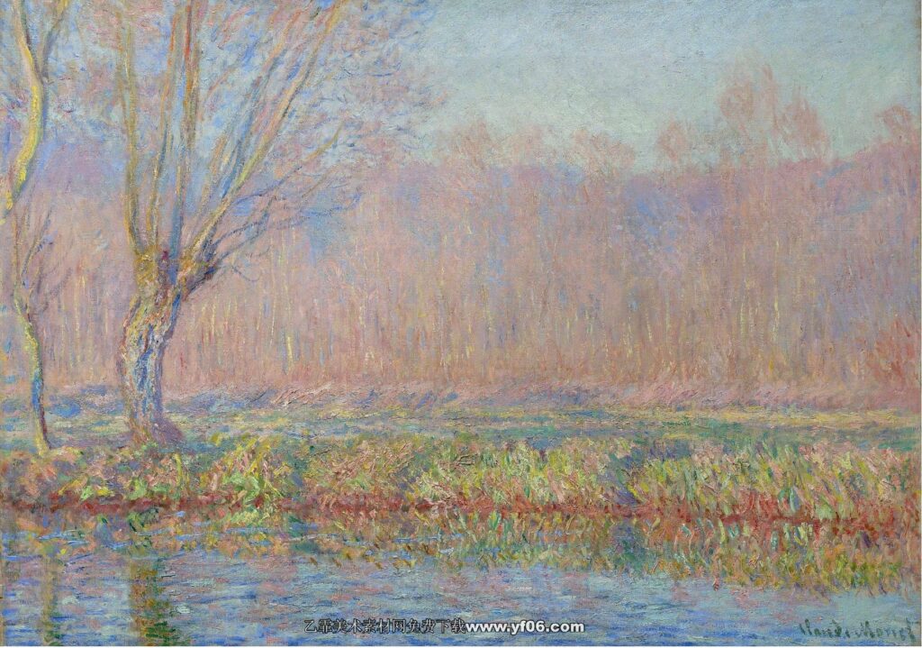 莫奈油画高清素材免费下载——柳树-乙霏美术素材网