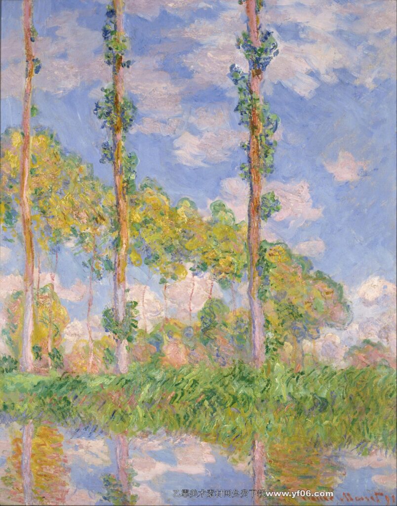 莫奈油画高清素材免费下载——白杨树-乙霏美术素材网