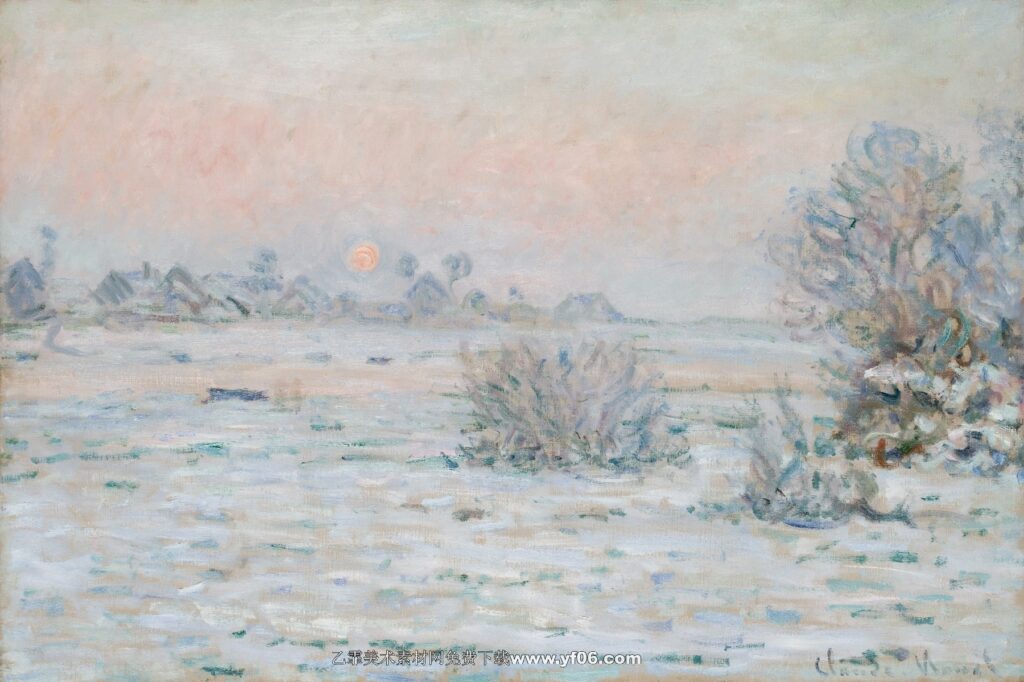 莫奈油画高清素材免费下载——日出印象日落夕阳塞纳河风景-乙霏美术素材网