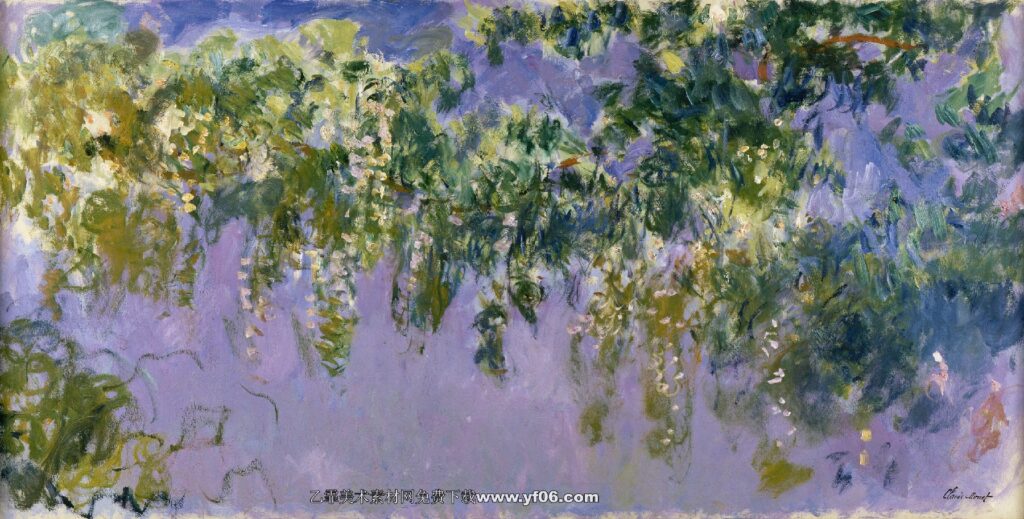 莫奈油画高清素材免费下载——紫藤花-乙霏美术素材网