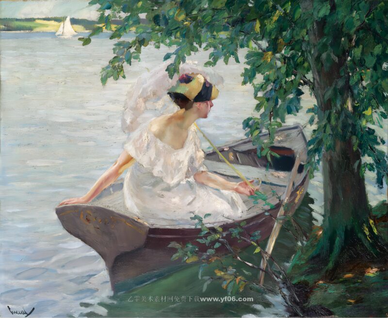 库库尔高清油画资源下载——船上的女人-乙霏美术素材网