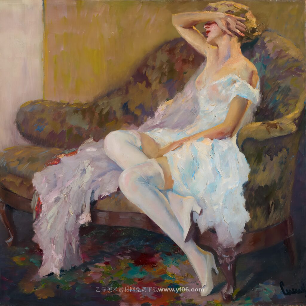 库格尔高清油画资源免费下载——沙发上休息的女人-乙霏美术素材网