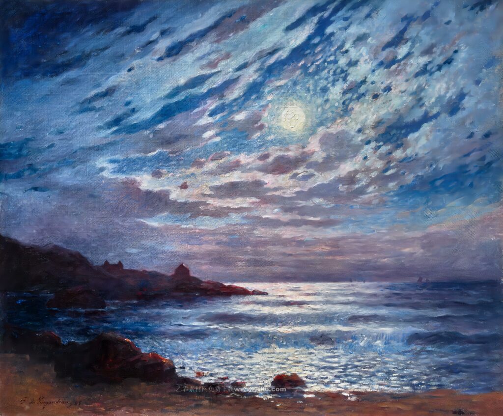 费迪南德·杜·普伊戈多高清油画素材免费下载——海边-乙霏美术素材网