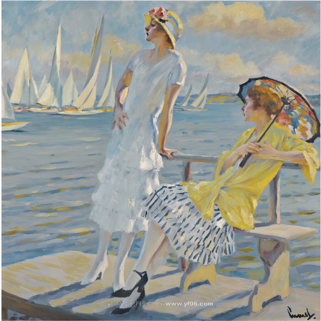 库格尔高清油画资源免费下载——海边的女人-乙霏美术素材网