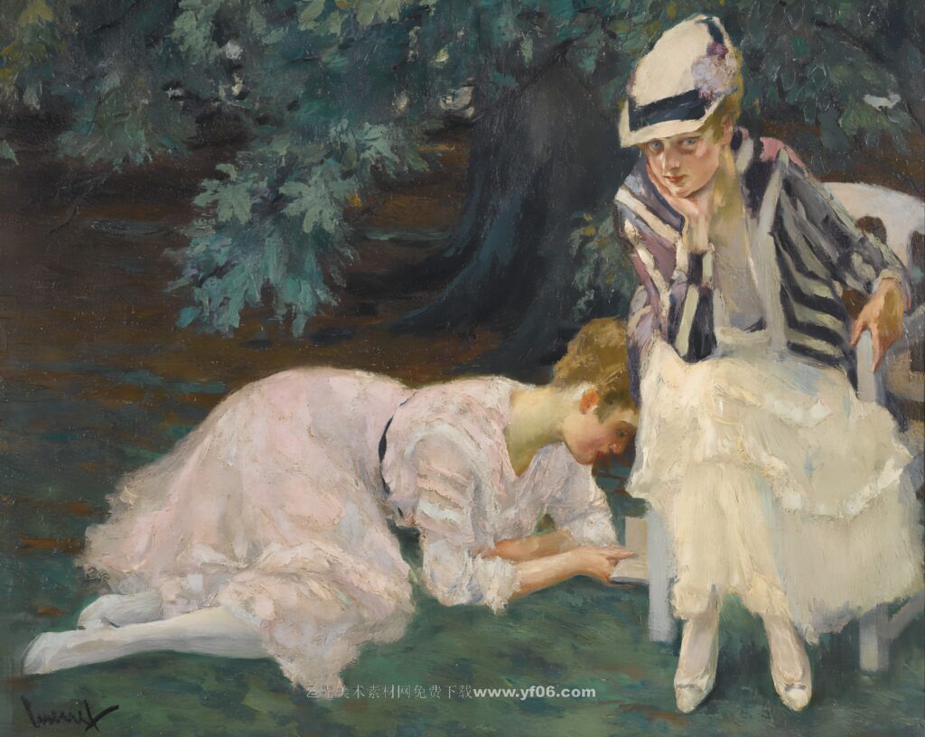 库库尔高清油画资源下载——花园里的女人-乙霏美术素材网