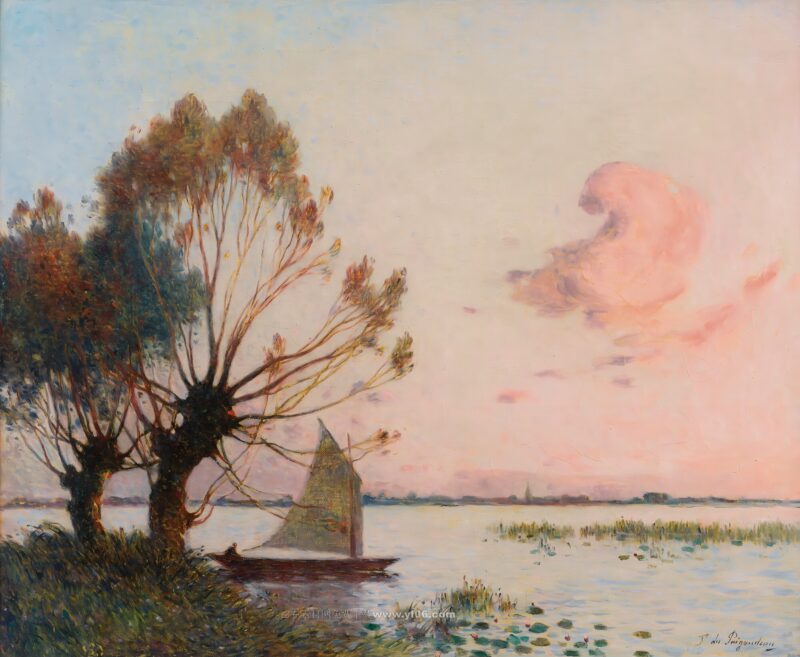 费迪南德·杜·普伊戈多高清油画素材免费下载——夕阳-乙霏美术素材网