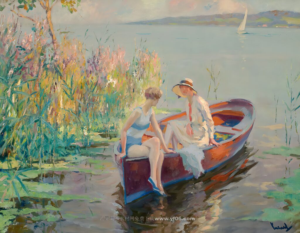 库库尔高清油画资源下载——船上的女人-乙霏美术素材网