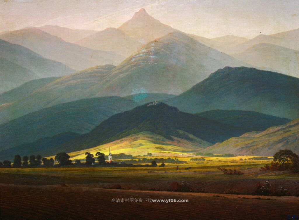 卡斯帕·大卫·弗里德里希高清油画装饰画素材下载——风景巨人山-乙霏美术素材网
