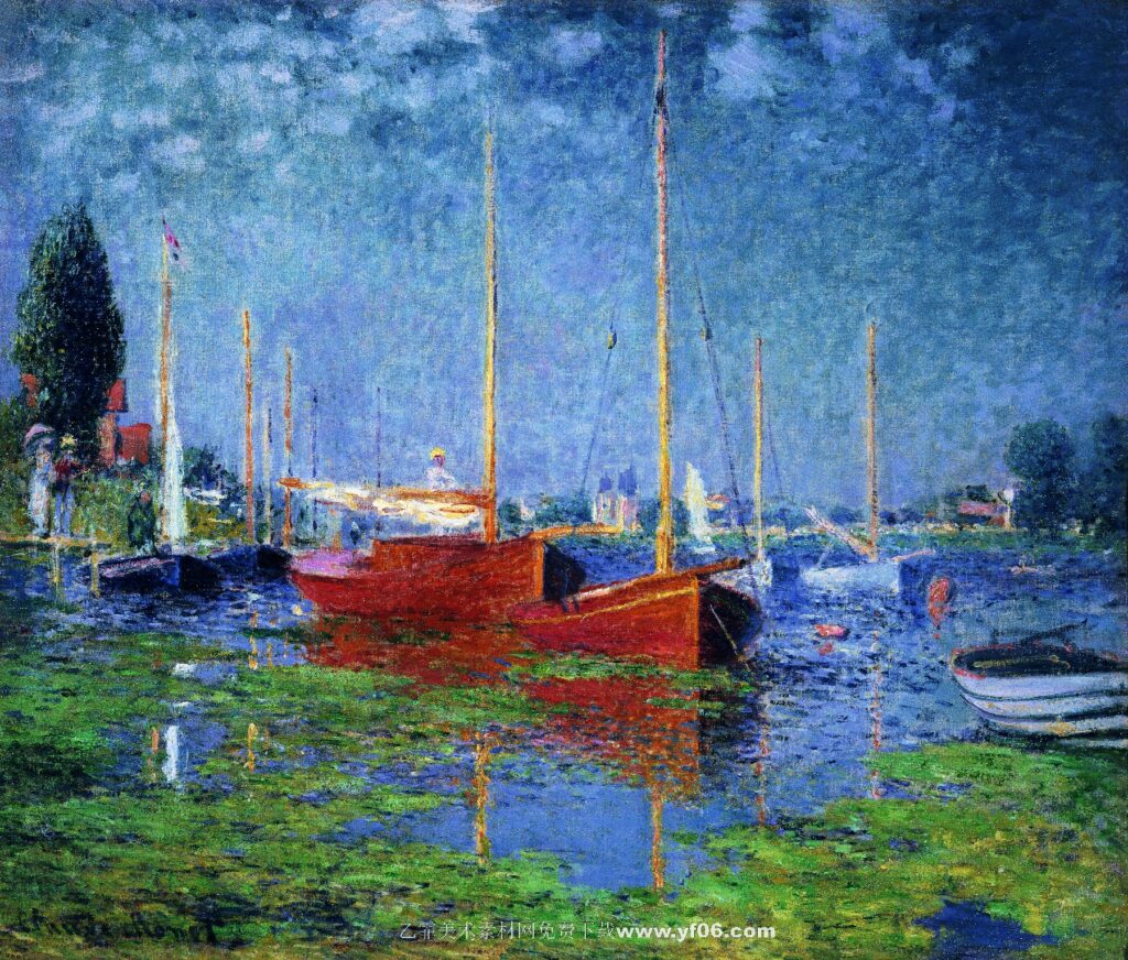莫奈油画高清素材免费下载——圣阿德雷斯的帆船-乙霏美术素材网