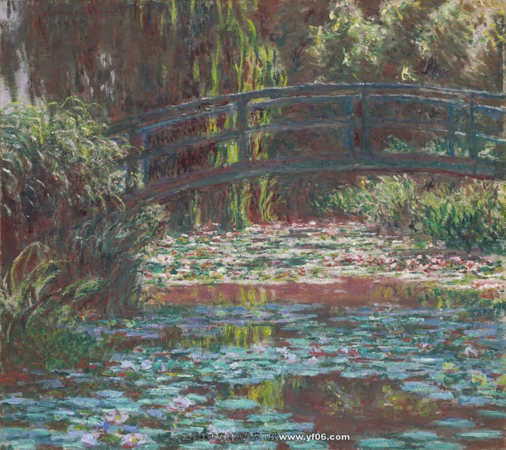 莫奈油画高清素材免费下载——日本桥睡莲桥-乙霏美术素材网