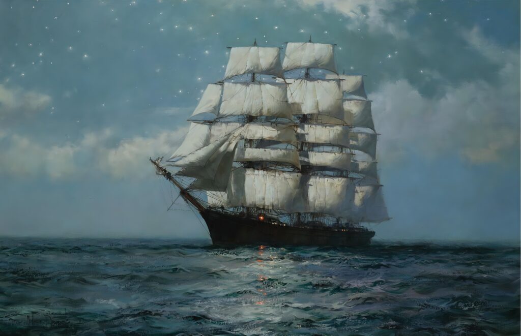019-A Clipper Ship in a Moonlit Sea_024108