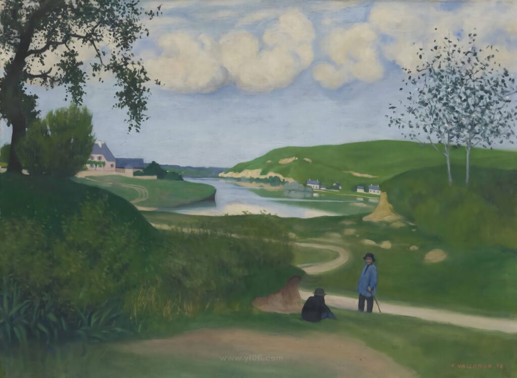 035-felix_vallotton_paysage_avec_riviere_et_deux_figures_1918124459_043329