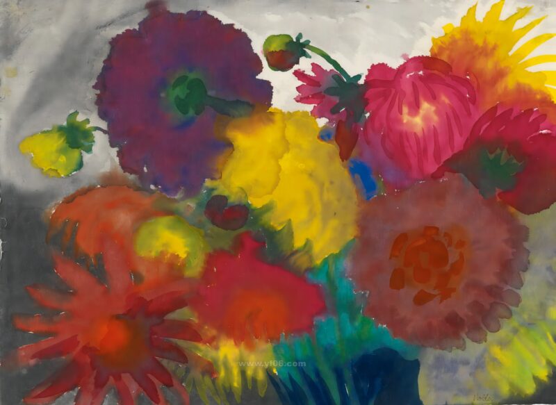 10p埃米尔·诺尔德高清水彩画装饰画素材图下载鲜花二-乙霏美术素材网