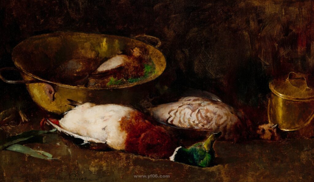 Still life with Mallard, Grouse, Small Game birds and Copper Pots, 1897_095640