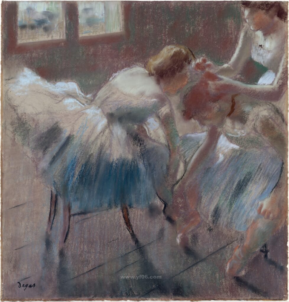 Three Dancers Preparing for Class_023744