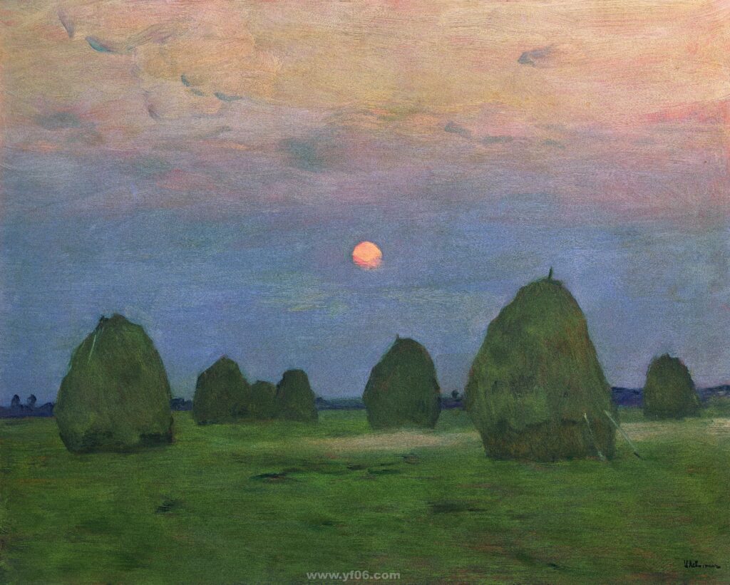 伊萨克.列维坦－黄昏的干草堆 淘宝：名画资源店